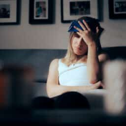 Woman icing her head after getting a concussion