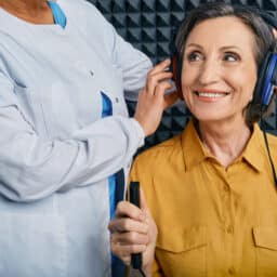 Woman gets hearing test